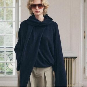 Zara Dark Blue Wool Blend Turtleneck Sweater